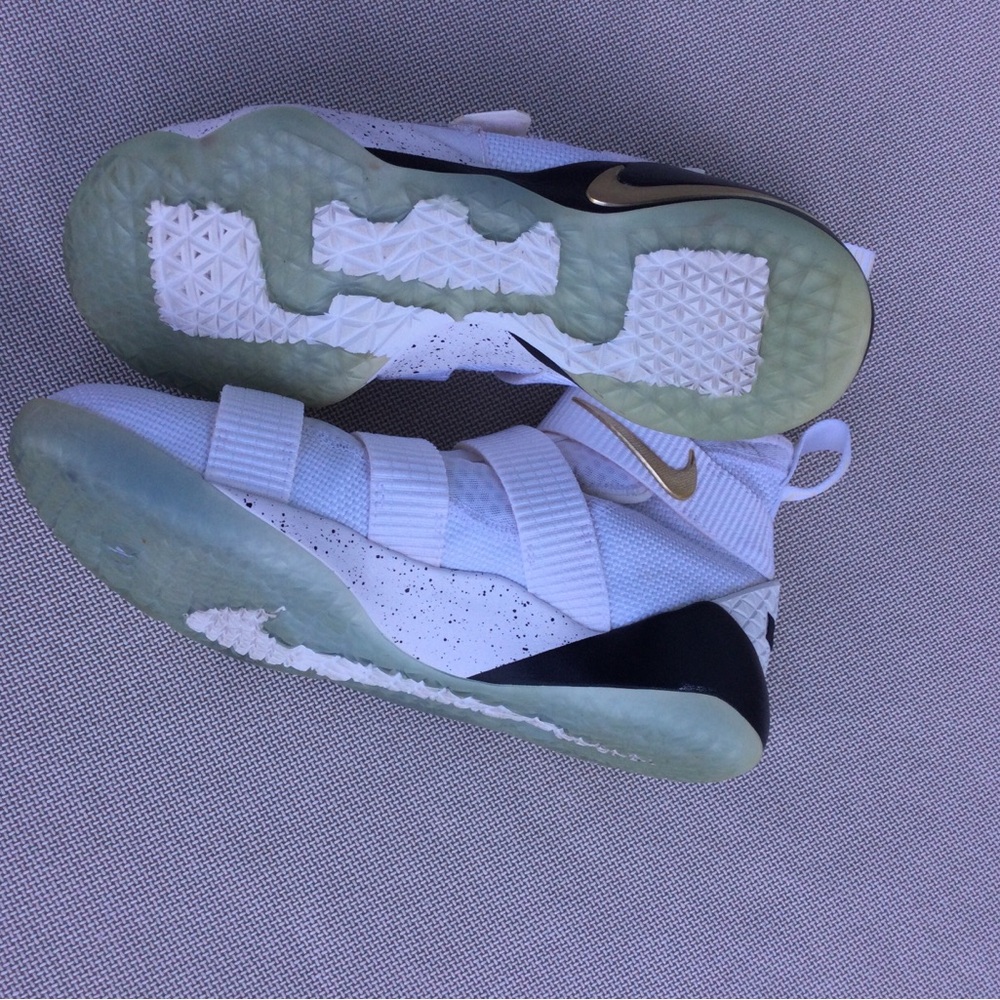 Nike Kids White, Black & Gold High-Top Sneakers with Light Green Soles